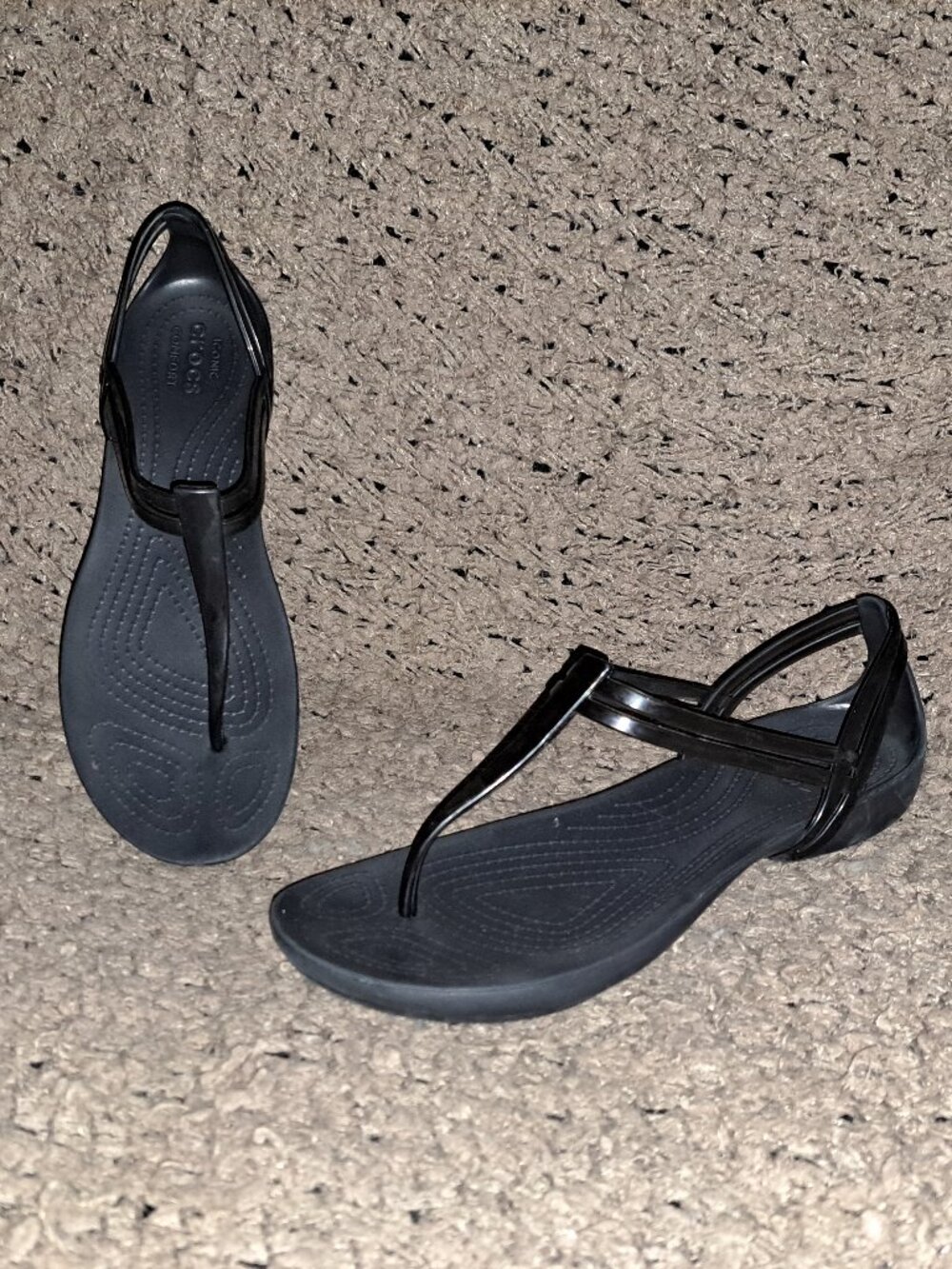 CROCS-Isabella Sandals Black T Strap Jelly Thong Slingback-Sz 8-EXCELLENT